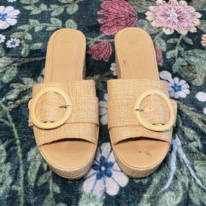 A New Day Tan Buckle Slide Sandals